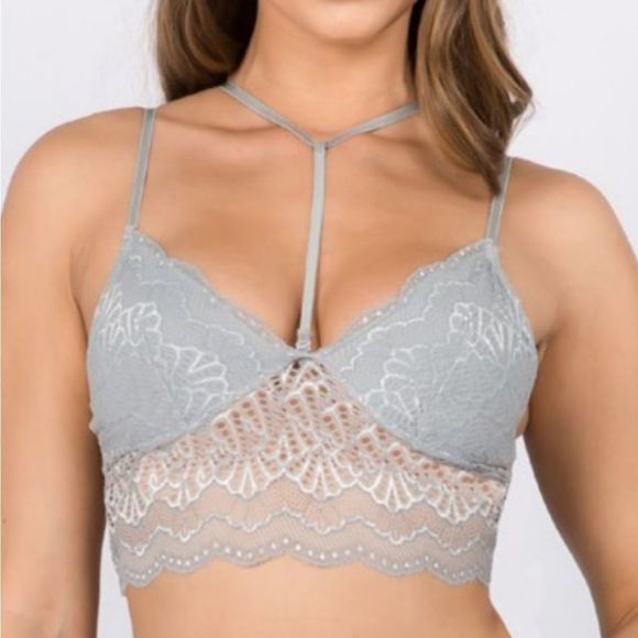 Delicate Cream Nude Longline Lace "Choker" Bralette Size S/M - Picture 1 of 4